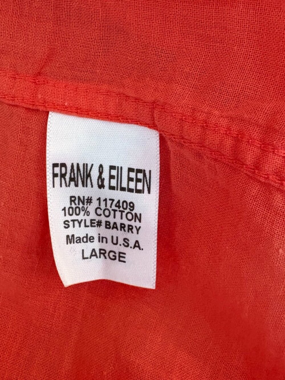 Frank & Eileen "Barry" Long Sleeve Button Down Shirt Size L 100% cotton - Picture 3 of 5